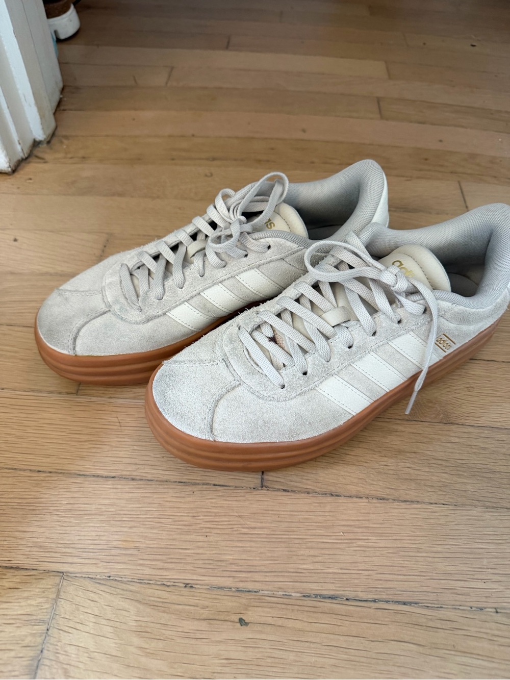 adidas Women's court Cream Suede Sneakers with Gum Sole